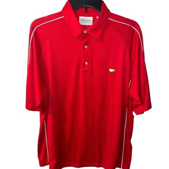 Masters Polo Shirt Mens Large Red Golf Performance Athletic Logo Vintage - Picture 1 of 7